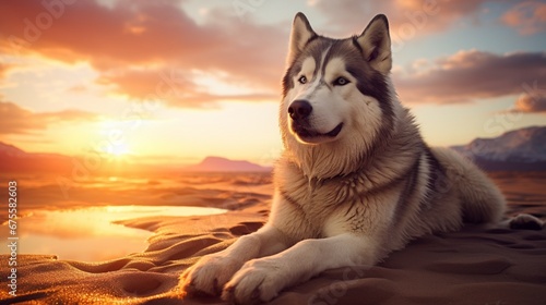 siberian husky on the beach photo