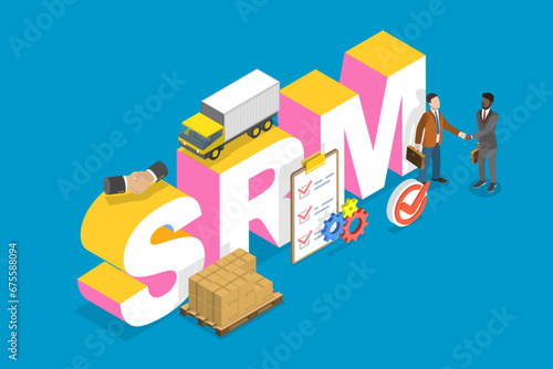 3D Isometric Flat Vector Illustration of SRM, Supplier Relationship Management