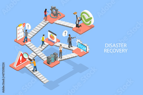 3D Isometric Flat Vector Illustration of Disaster Recovery, Data Loss Prevention Software © TarikVision