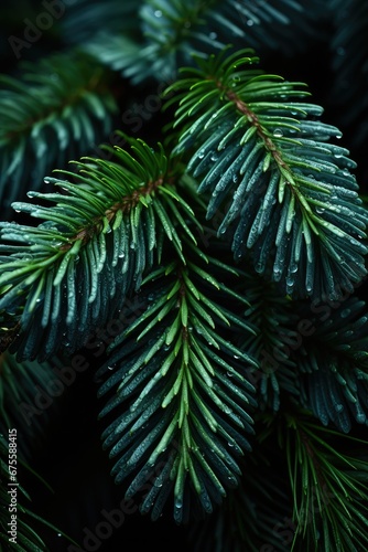 A branch of a coniferous tree in close-up. 