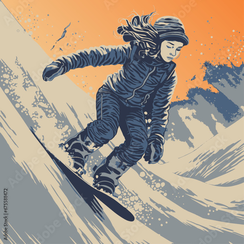 female snowboarder on the hill