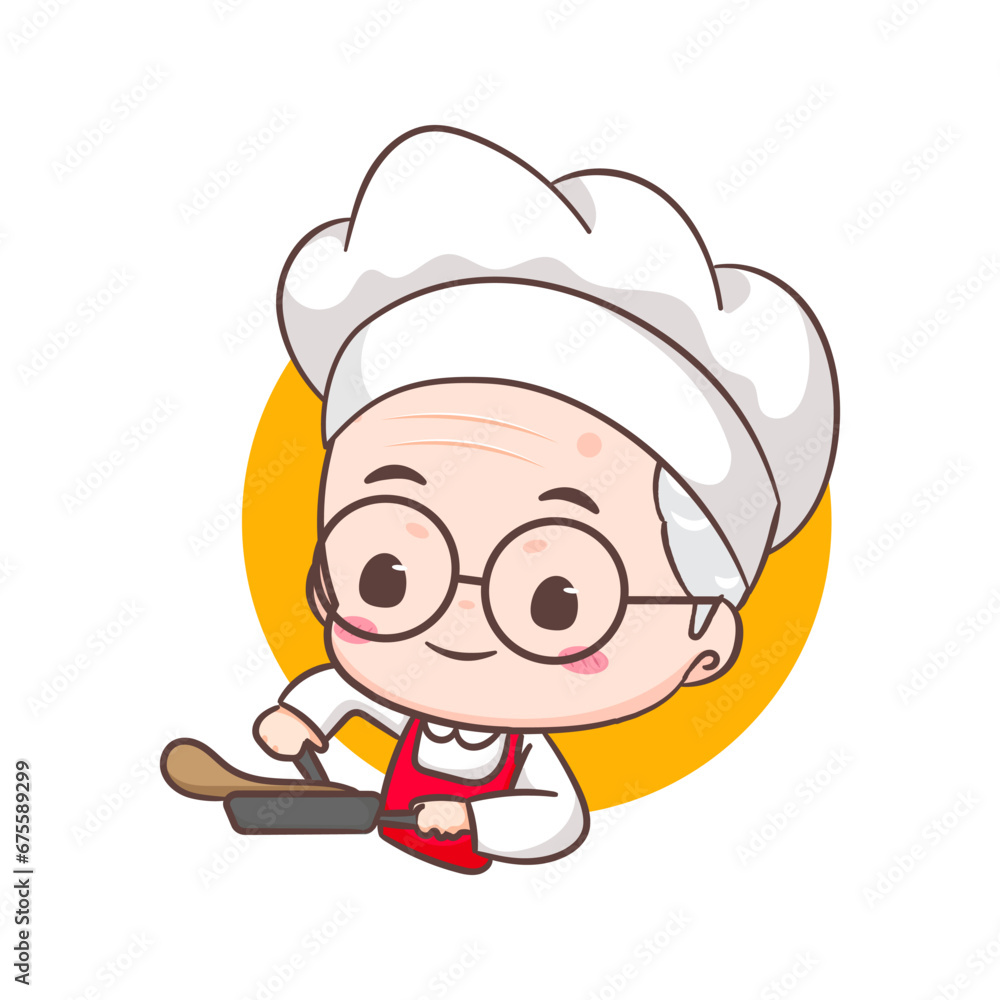 Cute grandfather chef cartoon. Grandpa cooking logo vector art. People Food Icon Concept. restaurant and homemade culinary logo Cute grandfather chef cartoon. Grandpa cooking logo vector art. People Food Icon Concept. restaurant and homemade culinary logo