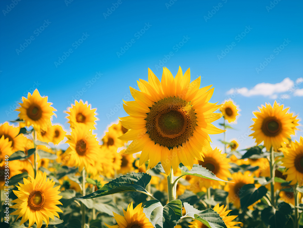 Obraz premium sunflower field with a clear blue sky