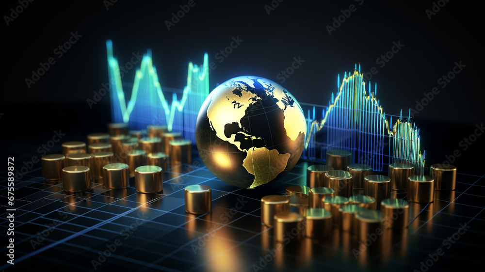 global business growth analysis and asset investment chart Business and Finance Up arrow Holographic economic chart - obrazy, fototapety, plakaty 