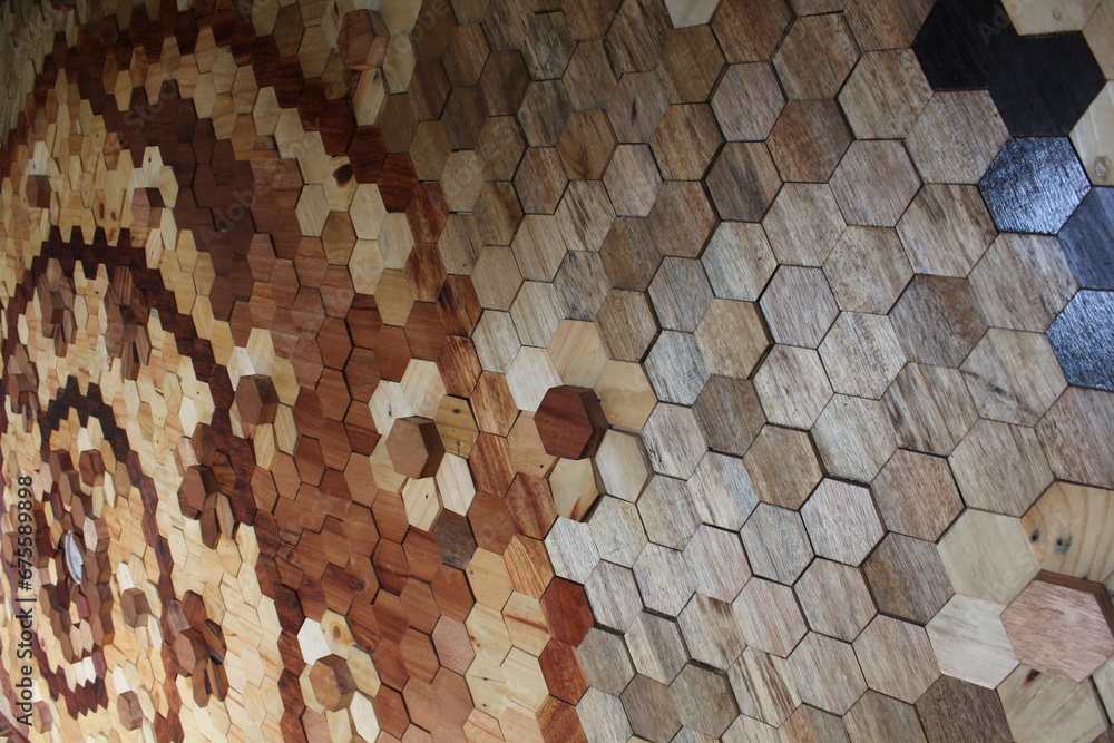 Pattern Pinewood Amazing 3D pattern mosaic hexagon wood wall art floor background with ...