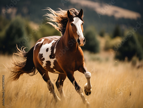 wild horse running in a field