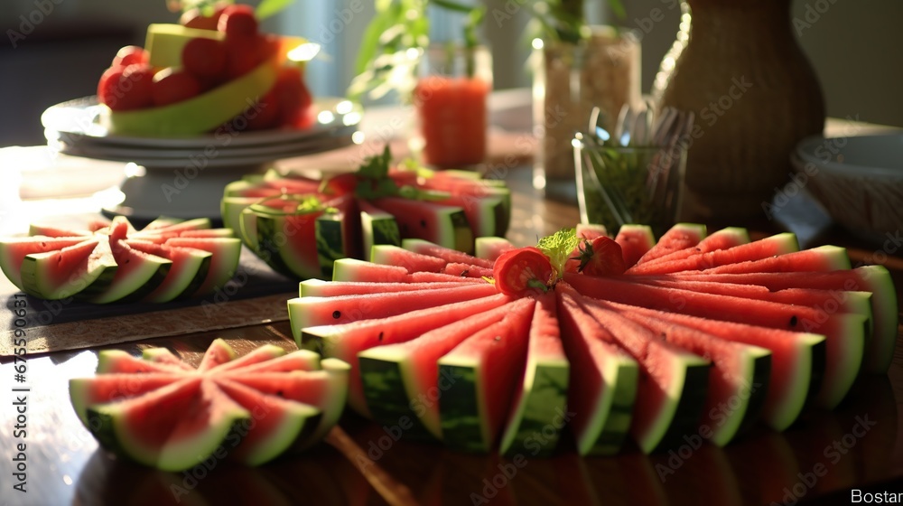 Watermelon slices on plate.