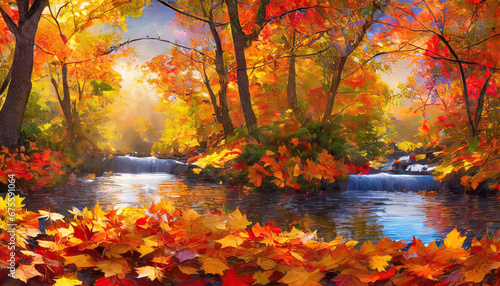 紅葉の森の中