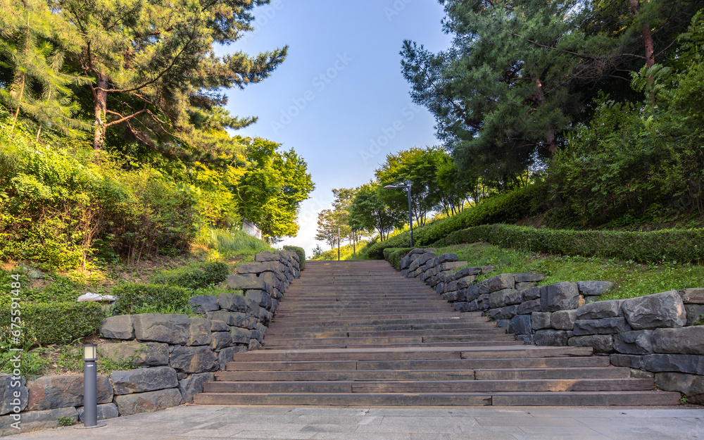 The Entrance stairway to Namsan Park, Seoul, South Korea. A beautiful public natural landmark near N-Seoul Tower