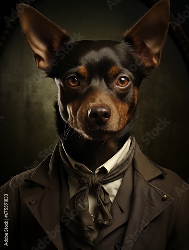vintage style portrait of a dog in human clothing