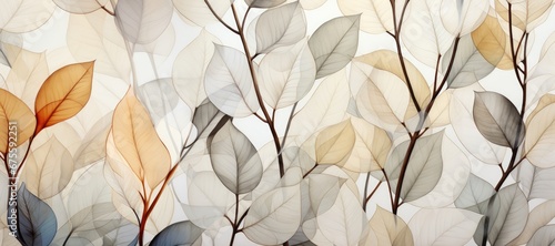 An abstract background image for creative content, featuring soft-toned colorful leaves, providing a canvas for artistic expression with a gentle and harmonious color palette. Illustration