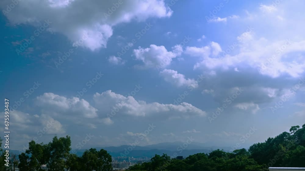 A large number of white clouds floated on the blue sky. time lapse A large number of white clouds floated on the blue sky. time lapse