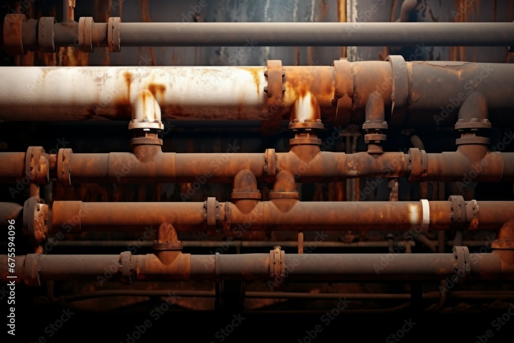 Old pipes requiring replacement. Background with selective focus and copy space Old pipes requiring replacement. Background with selective focus and copy space
