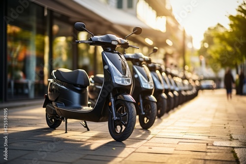 Modern electric moped. Background with selective focus and copy space photo