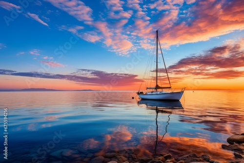 Sailboat at sea. Conceptual symbol. Background with selective focus and copy space