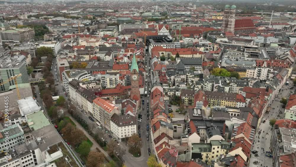 cloudy day munich city central district traffic street aerial panorama 4k germany
