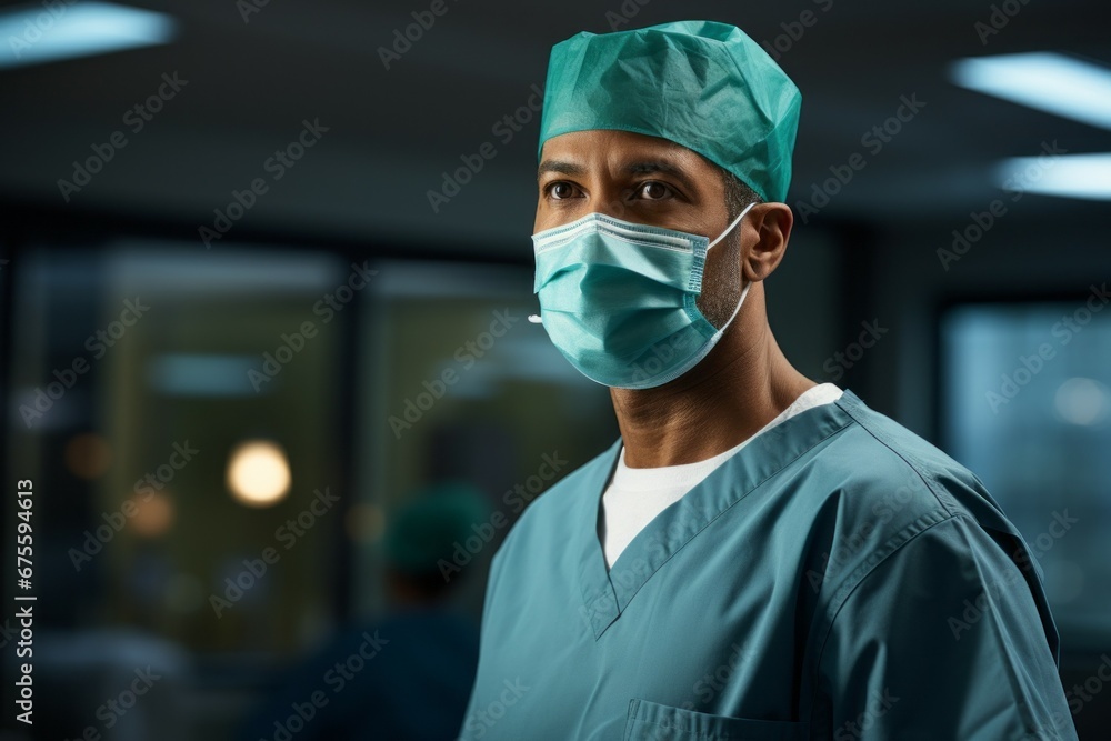 A male surgeon wearing a medical mask during an operation. Top professions concept. Portrait with selective focus A male surgeon wearing a medical mask during an operation. Top professions concept. Portrait with selective focus
