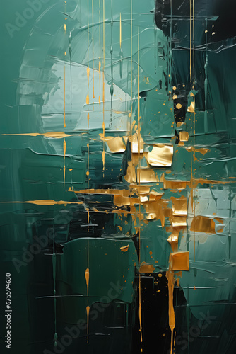 Abstract art - Painting done with green and gold colors