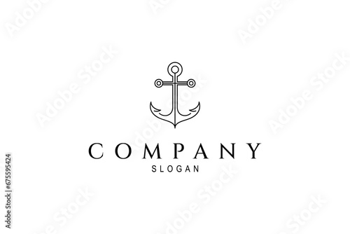 Anchor logo design with line art design style