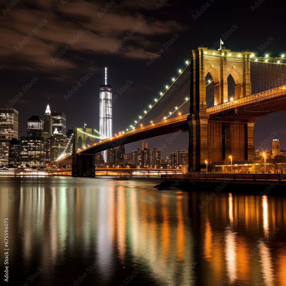 Fototapeta premium new york brooklyn bridge night.