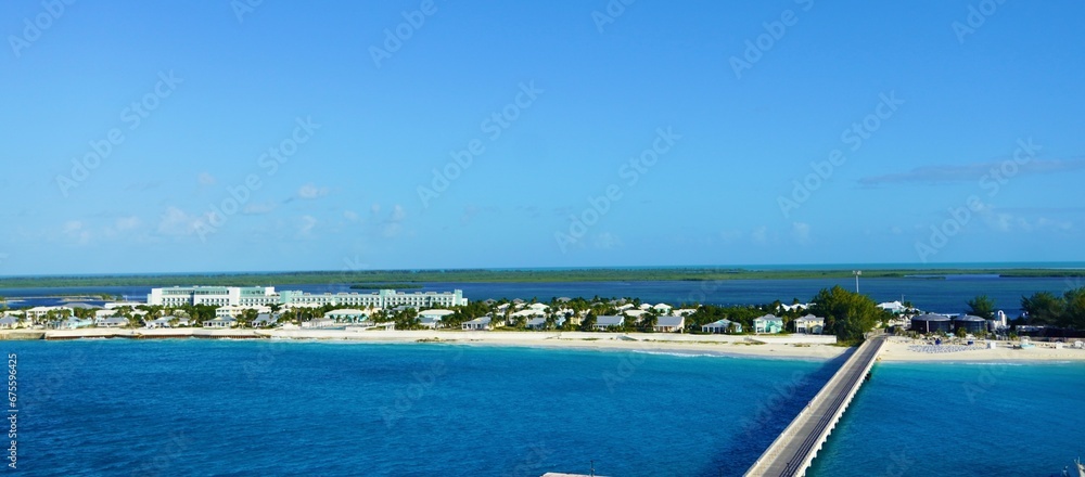  Shoreline   of North Bimini, Bahamas showing white sand beach and Casino Resort
