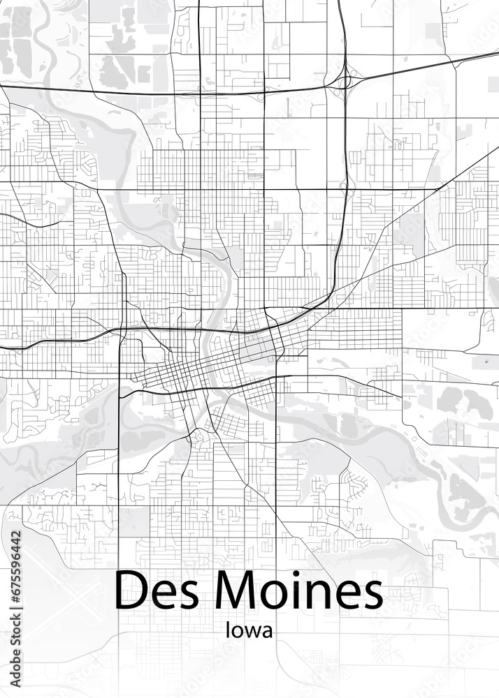Des Moines Iowa minimalist map
