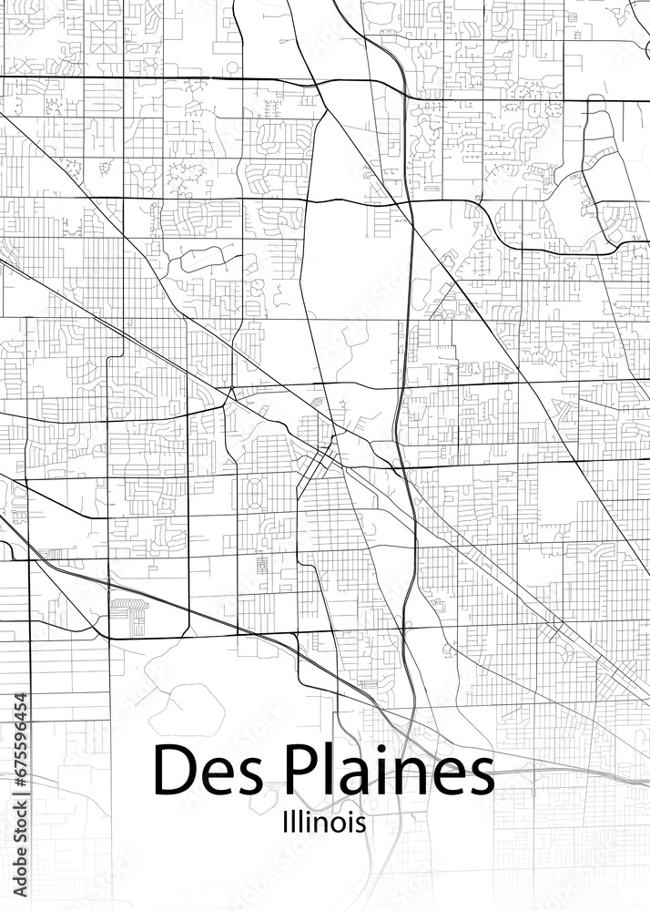 Des Plaines Illinois minimalist map