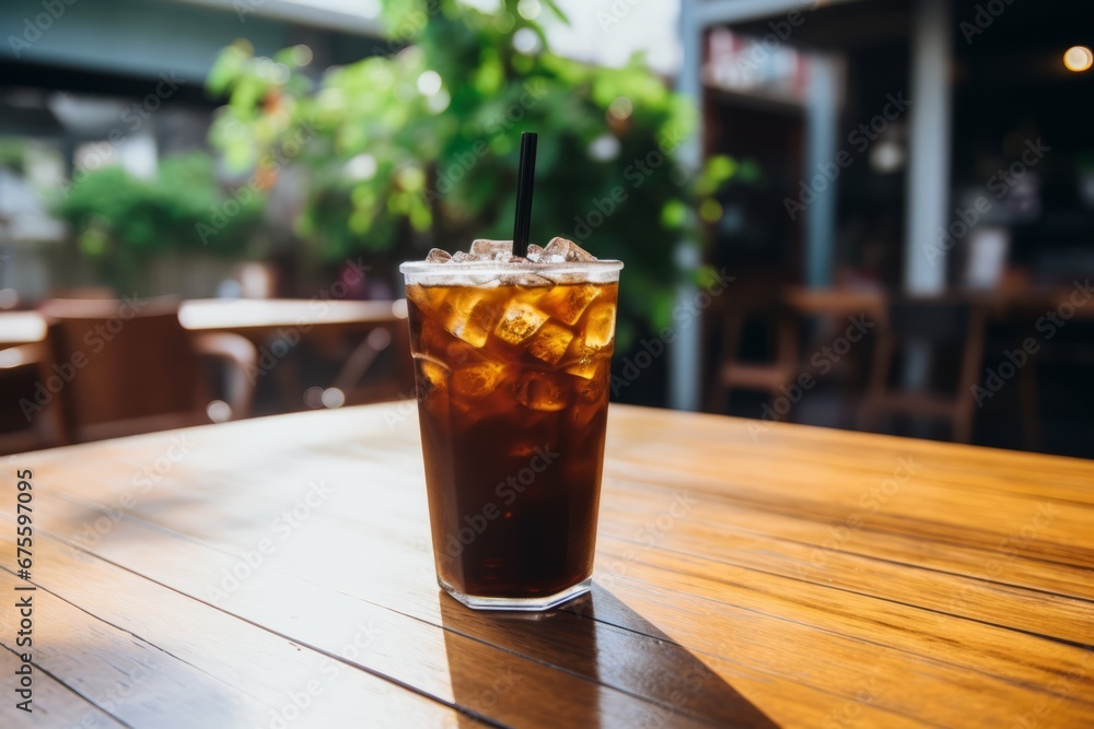 Relaxing afternoon scene featuring a refreshing glass of iced cold brew coffee Relaxing afternoon scene featuring a refreshing glass of iced cold brew coffee