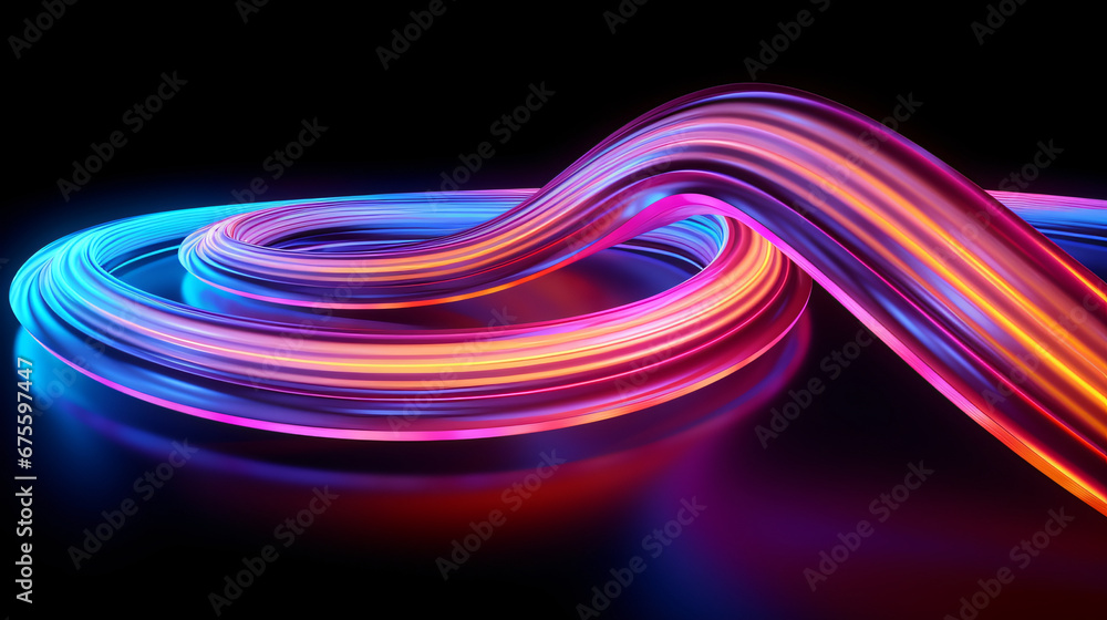 Neon 3D render pipe swirl lines, graphic resource, background, wallpaper, illustration