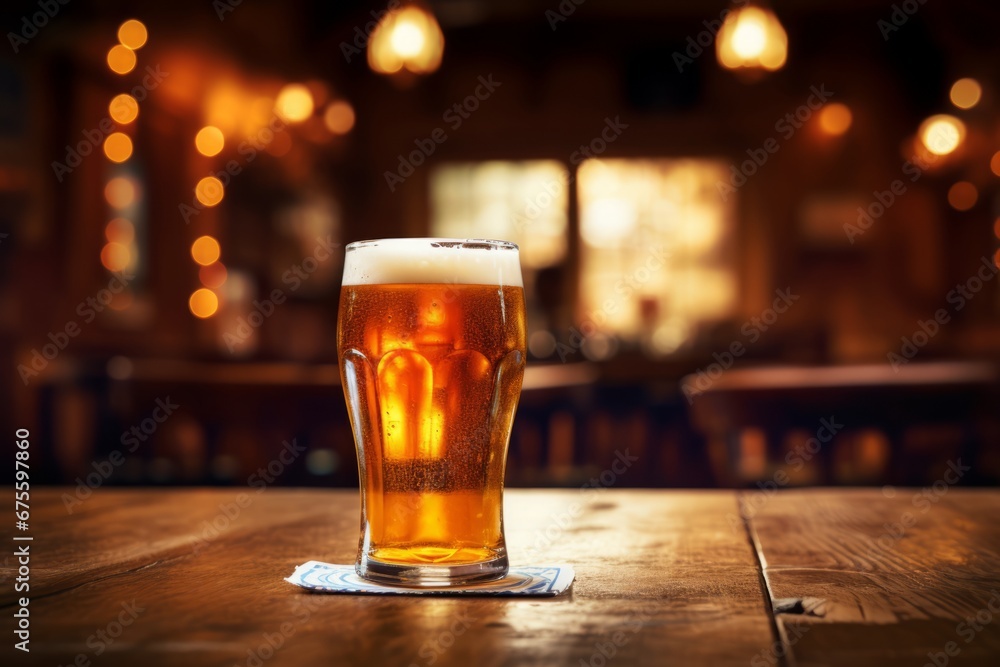 Enjoying a well-earned pint of frothy bitter ale in the cozy ambiance of an old-fashioned English pub Enjoying a well-earned pint of frothy bitter ale in the cozy ambiance of an old-fashioned English pub