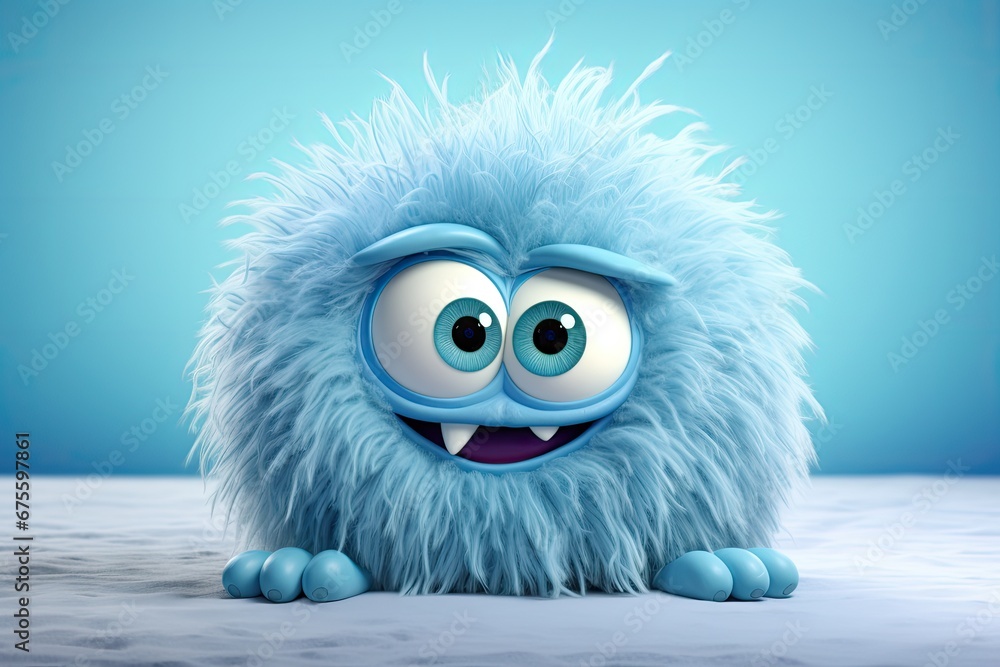 Funny, cute and furry blue monster. 3D cartoon character. Funny, cute and furry blue monster. 3D cartoon character.