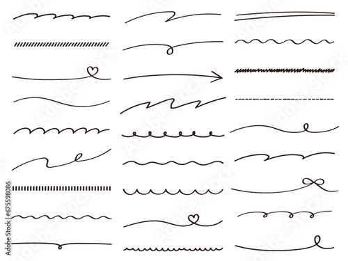 手描きの線画フレームのベクターイラストセット。手書き、線、リボン、ハート photo