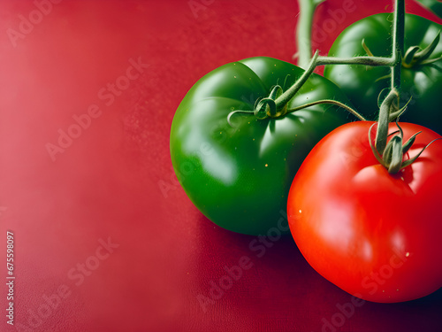 Three tomatoes on red background © micky22