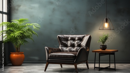 modern living room with armchair and plant arround it  photo