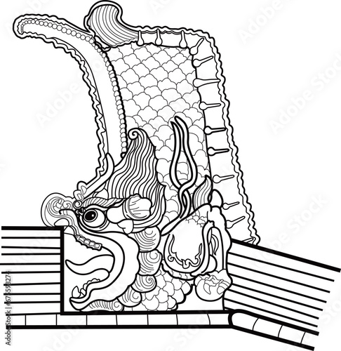 Hand drawn vector images of dragon kiss packaging, printing, and embroidery decorative patterns for ancient Chinese architectural ridge decorations