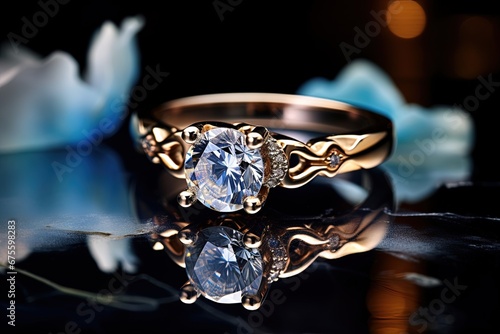 Diamond ring on reflection background