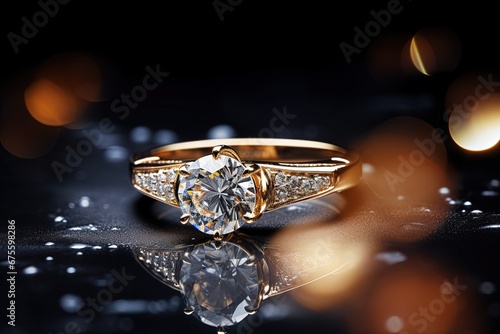 Diamond ring on reflection background
