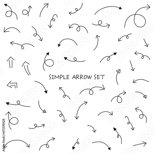 シンプルな矢印アイコンセット。ベクター、イラスト、手書き、線、上下、左右