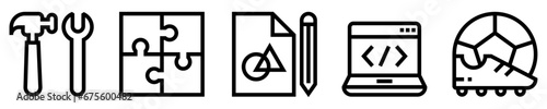 Conjunto de iconos de habilidades. Capacidades, destrezas y talento. Construcción, resolver problemas, diseño, programación, deporte. Ilustración vectorial