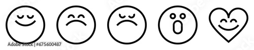 Conjunto de iconos de emociones humanas. Emoticones, expresión facial. Feliz, triste, enojado, sorprendido, amor. ilustración vectorial  photo