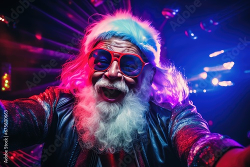A Jolly Santa Claus Pointing at the Camera with Joy and Excitement