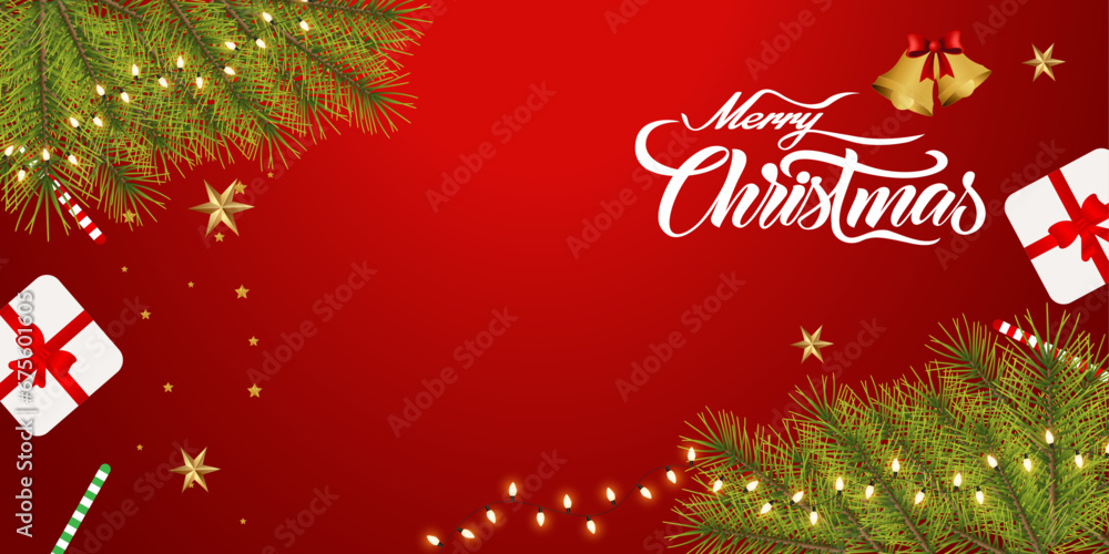 Christmas red background with 3d decorative design 