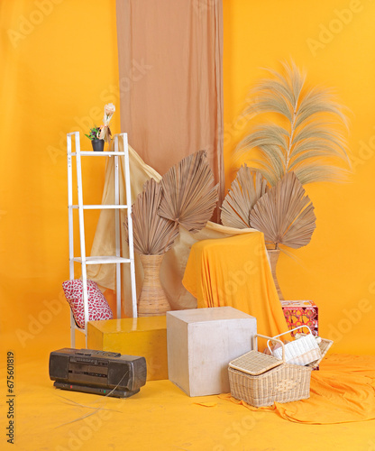 photo studio with various props for everyday use, backgrounds with various colors for all photo session themes for photography needs, products and various other things