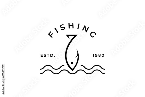 fish hook template logo, fishing vector design logo photo