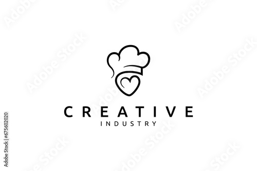 Chef hat logo design with love icon