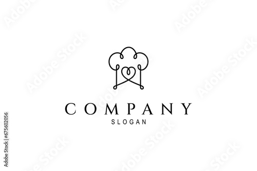 Chef hat logo design with love icon in line art style