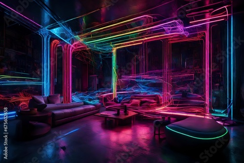 An electrifying fusion of neon lights in a mesmerizing display  photo