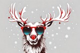 a cartoon illustration of a Christmas reindeer with cool sunglasses