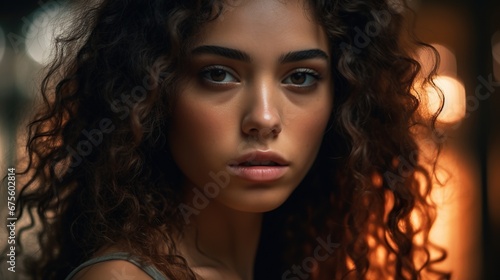 Portrait of a beautiful brown young woman , intense eyes 