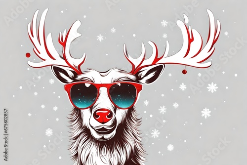 a cartoon illustration of a Christmas reindeer with cool sunglasses